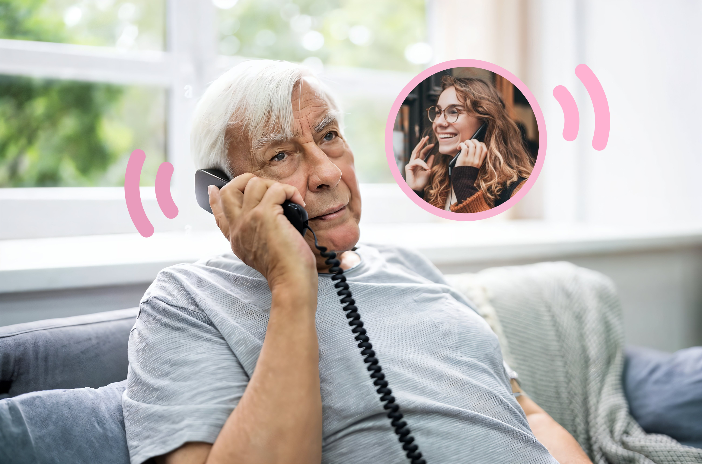 A senior talking on the phone