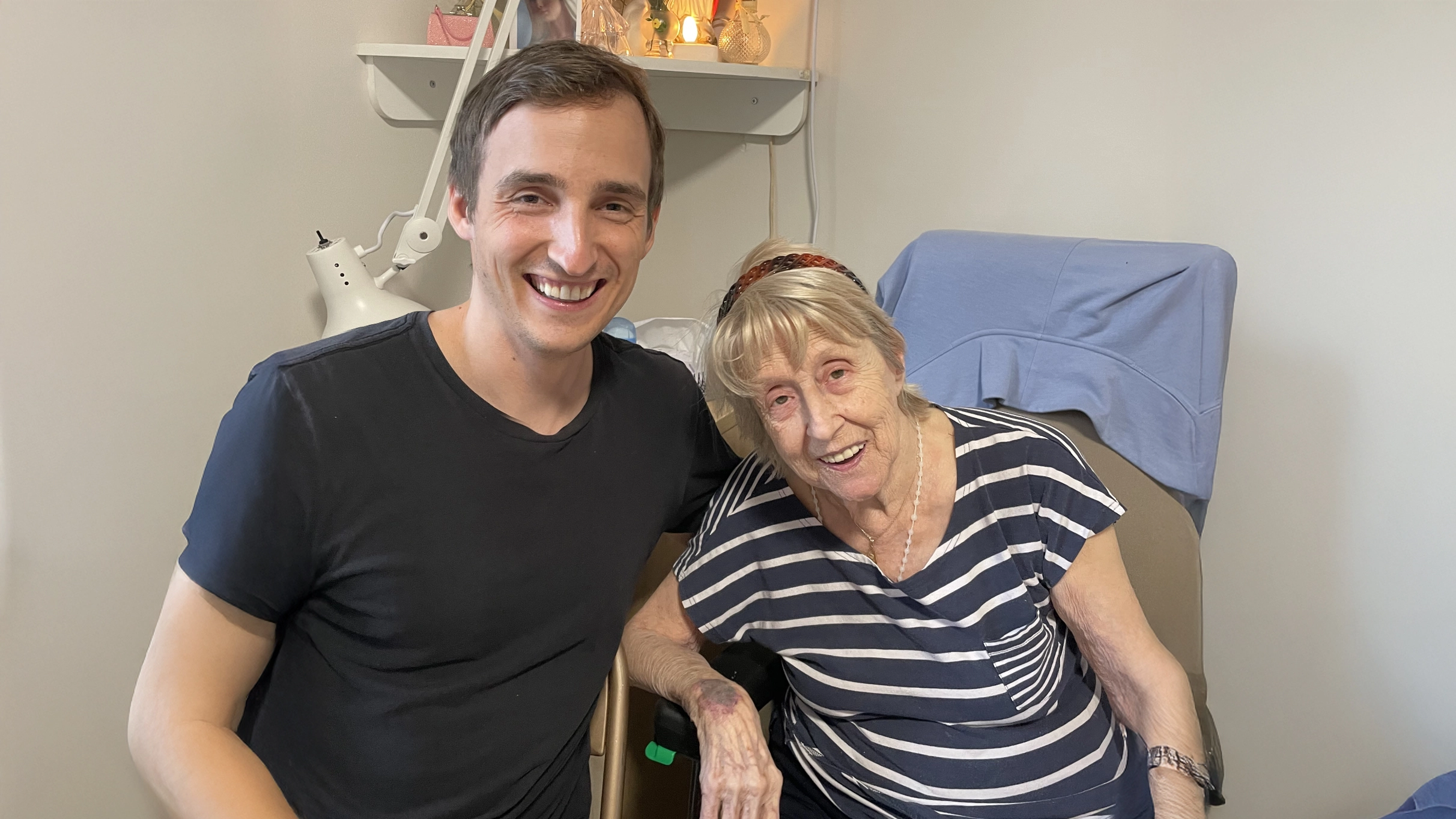 Tony Aubé and his grandmother, smiling together