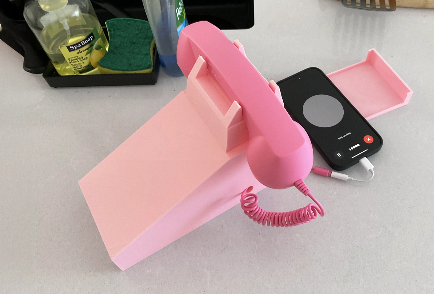 3D-printed Amical phone prototype connected to a smartphone