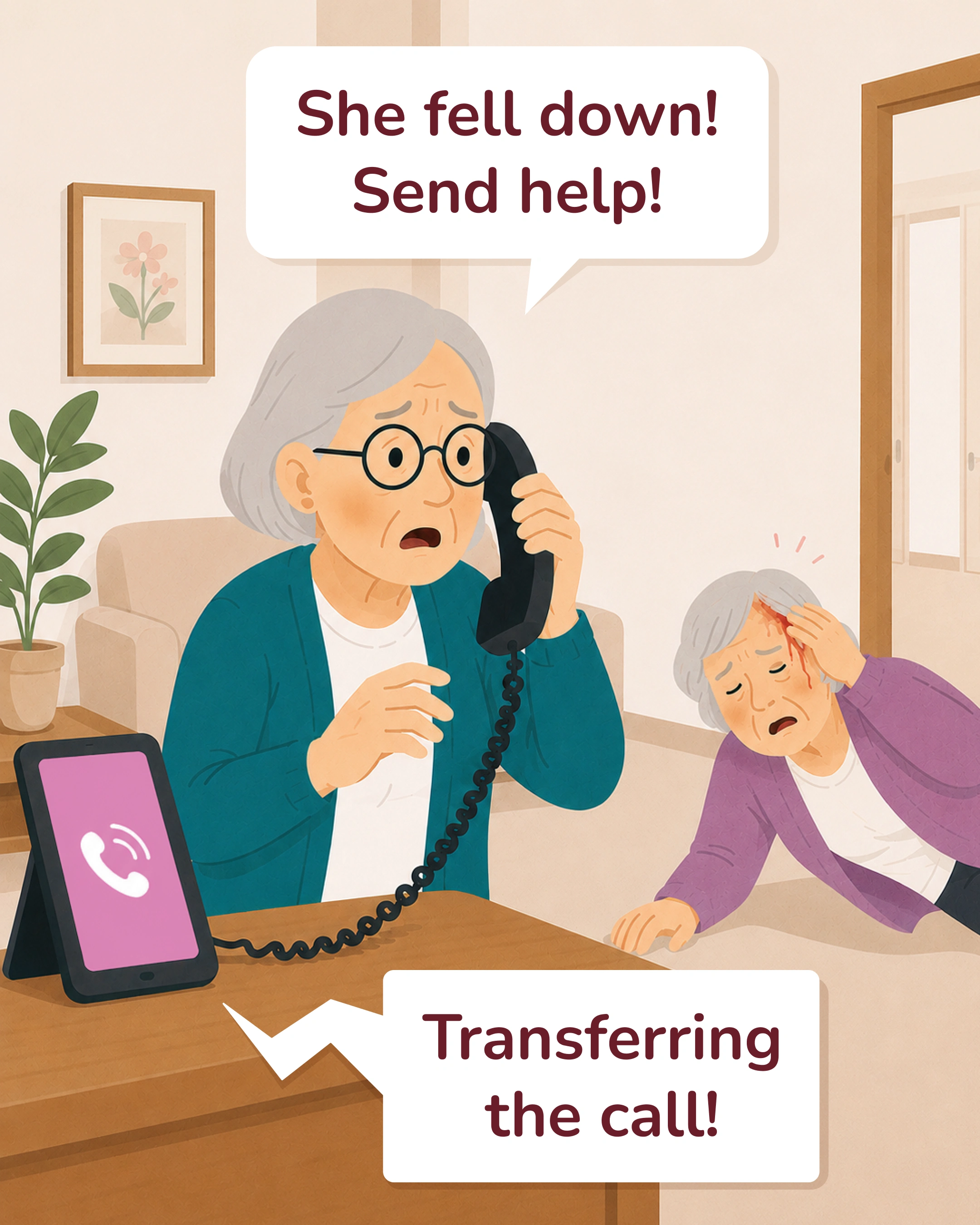 Emergency alert: a resident asks for help after another has fallen