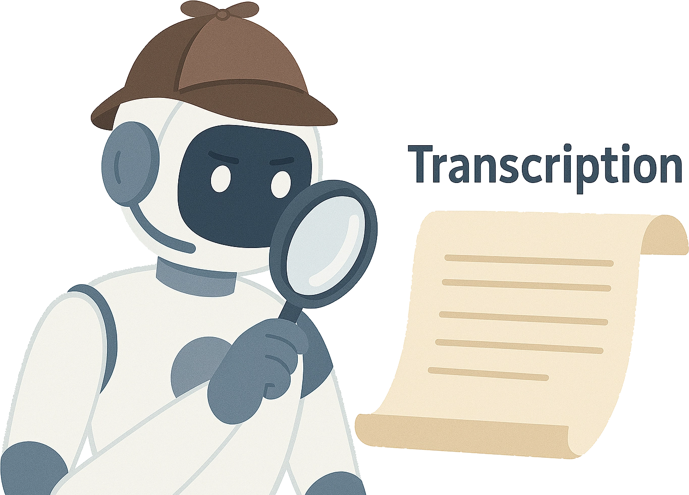 Illustration of transcript review: an AI filters conversations and only flagged ones are escalated to the team.