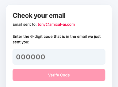 Verify-code screen prompting for the 6-digit code sent by email