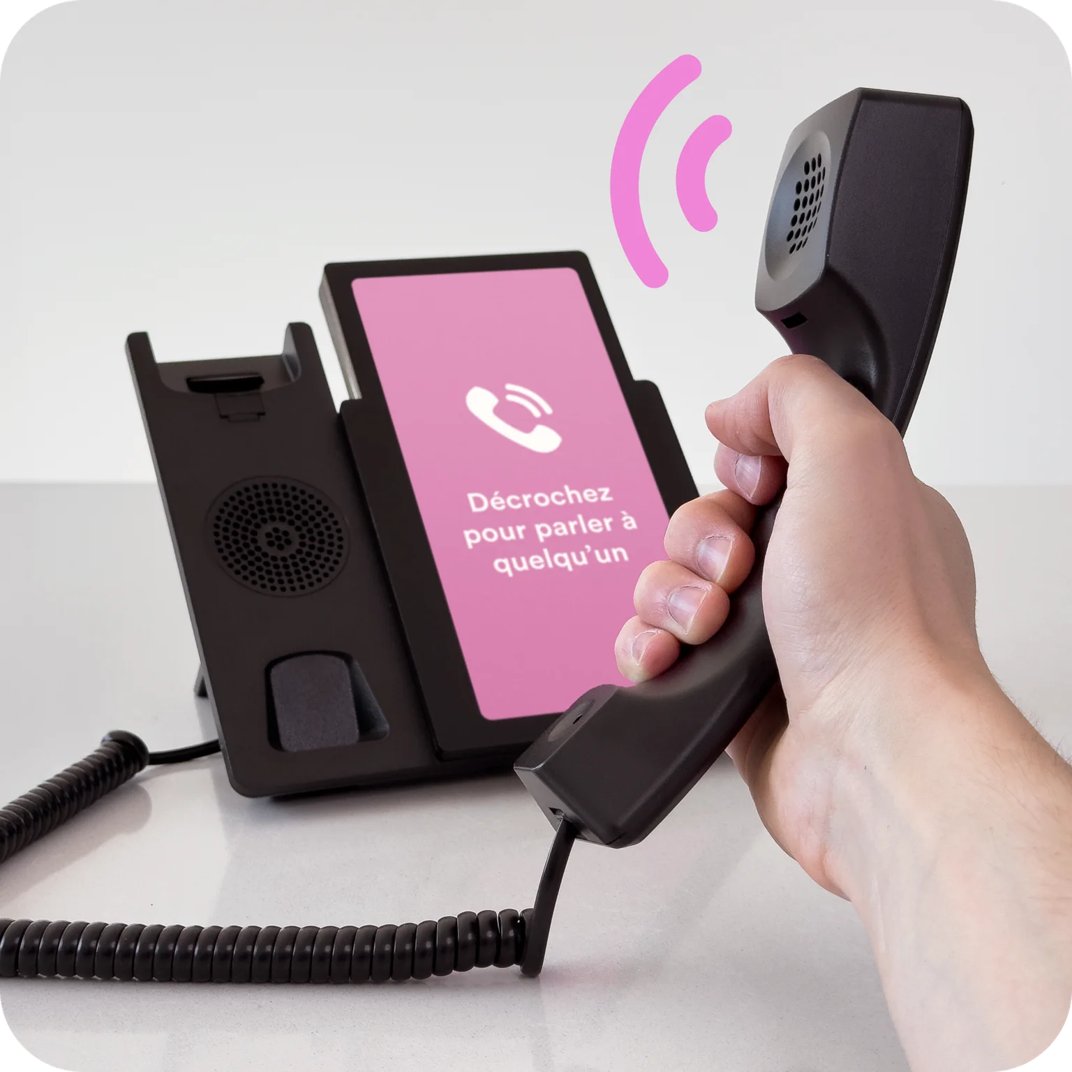 Pick up the handset to talk to the AI companion