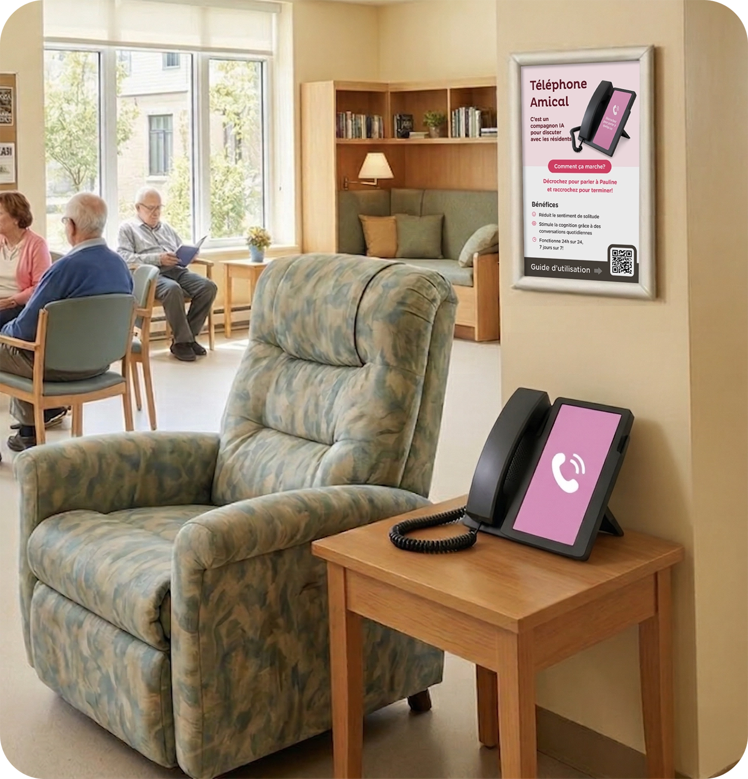 Ideal placement in a living room with chair and small table