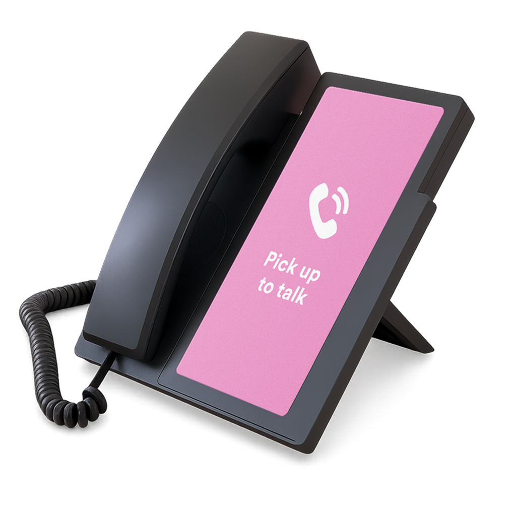 Amical phone with handset and angled touchscreen