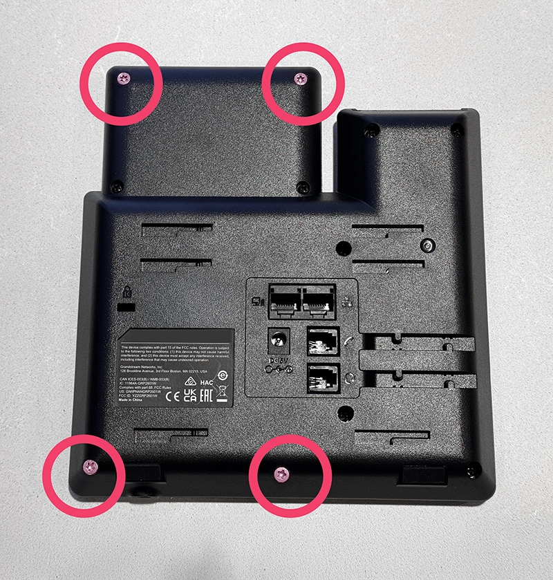 Location of screws on the back of the phone