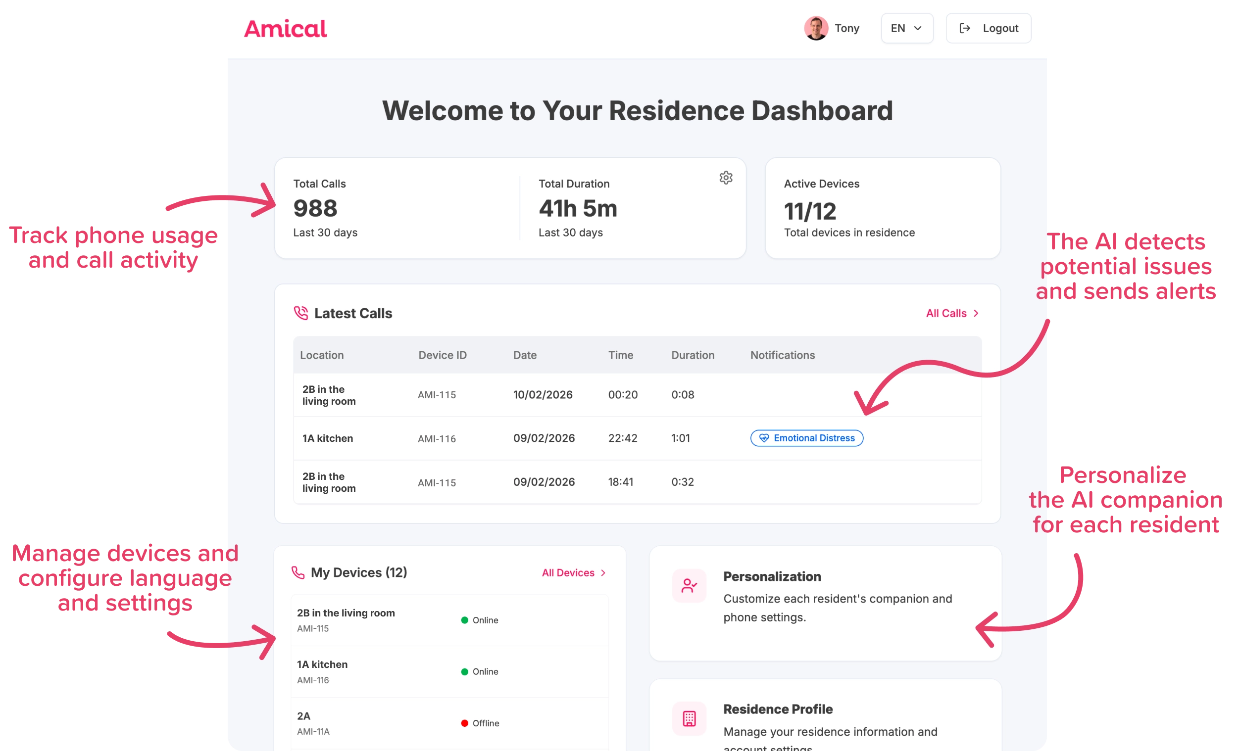 Preview of the Amical portal on desktop