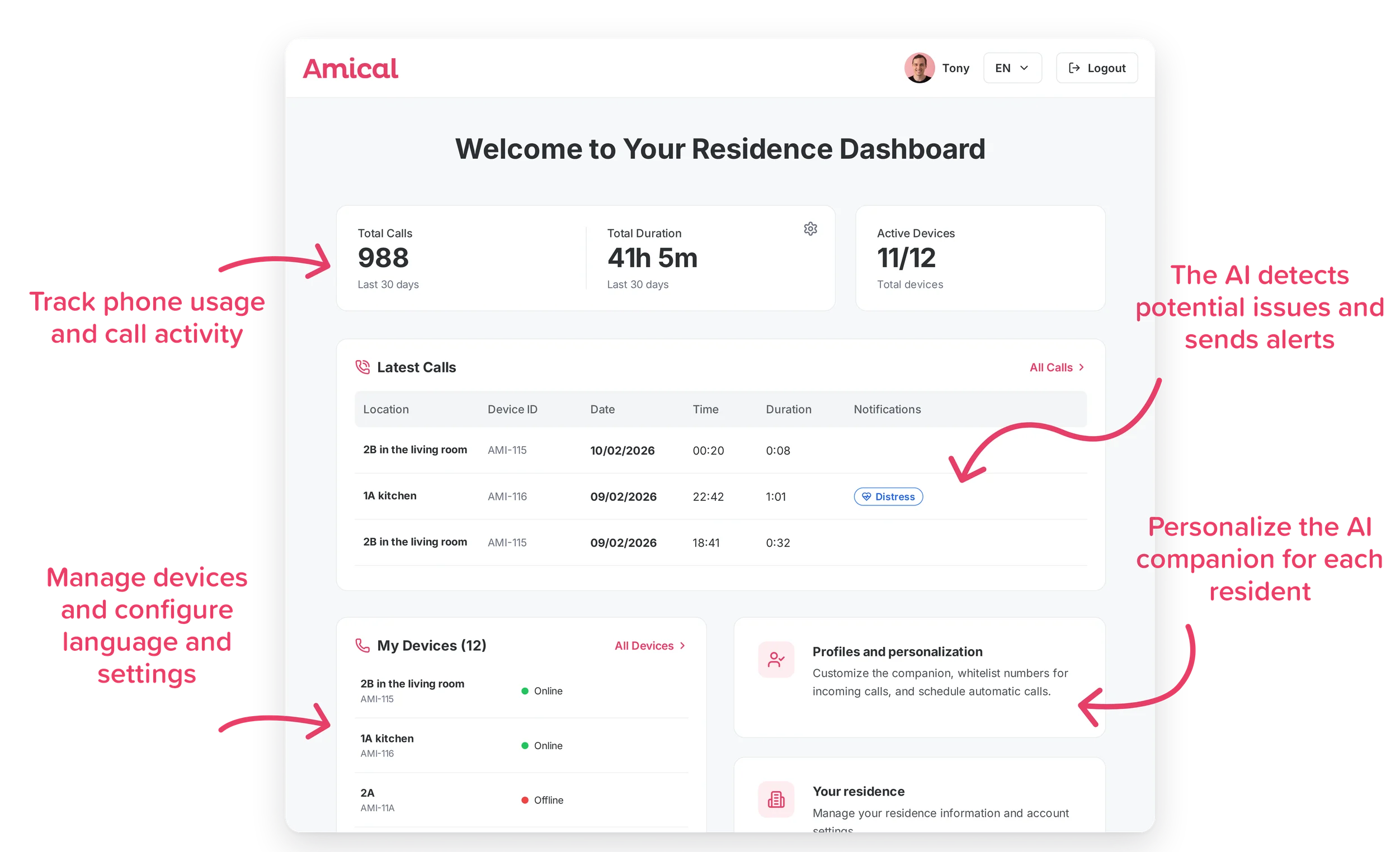 Preview of the Amical portal on desktop