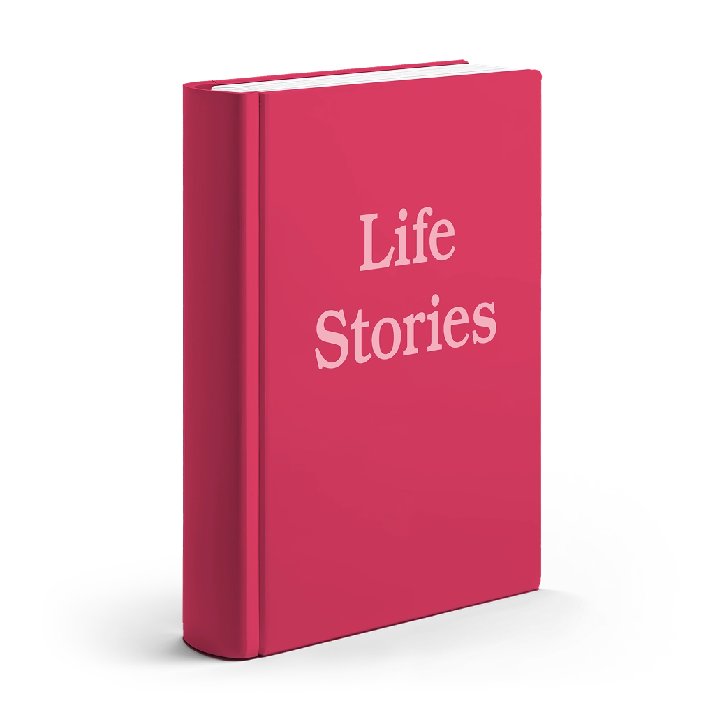 Illustration of a book titled Life Stories, representing each resident's personalized profile